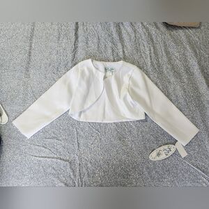 White Long Sleeve Jacket Cropped For Church